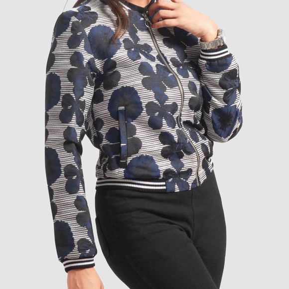OLGYN Women’s Patterned Textured Bomber Jacket - Picture 3 of 4